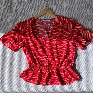 Red and White Polkadot Peplum Top